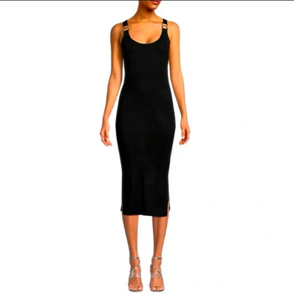 Tahari Black Sleeveless Knit Calf Midi Dress - NWOT; Slim LARGE size
